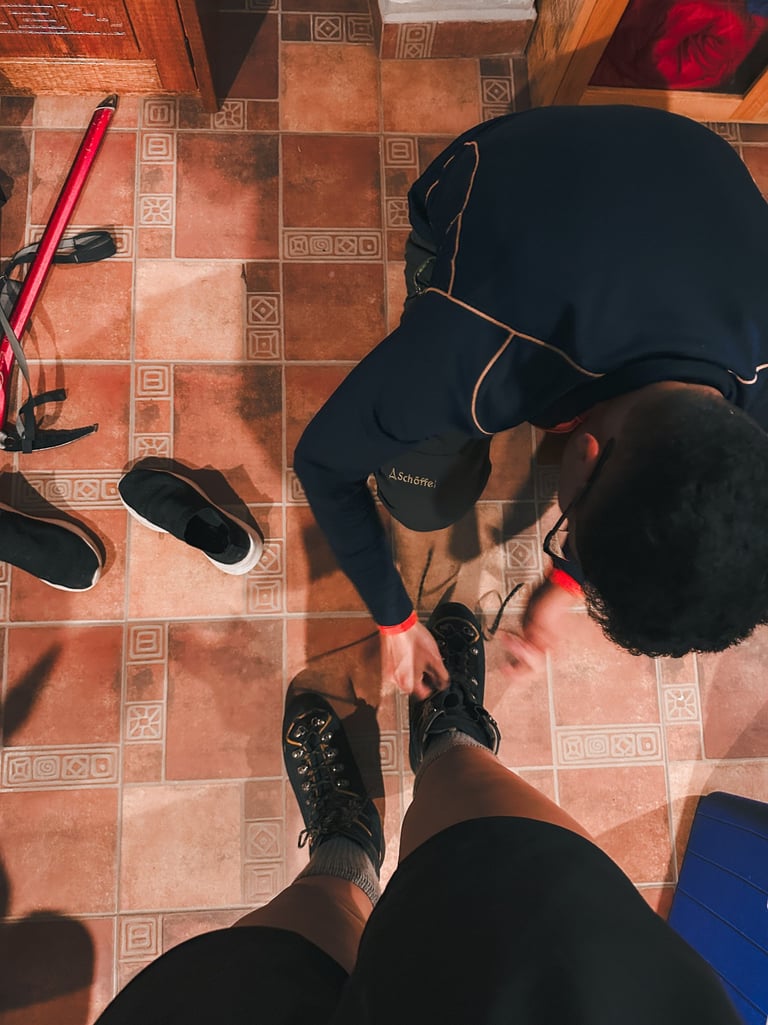Trying on ice shoes for Nevado Mateo