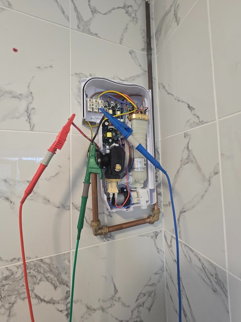 Electric shower fault finding using specialist electrical test equipment