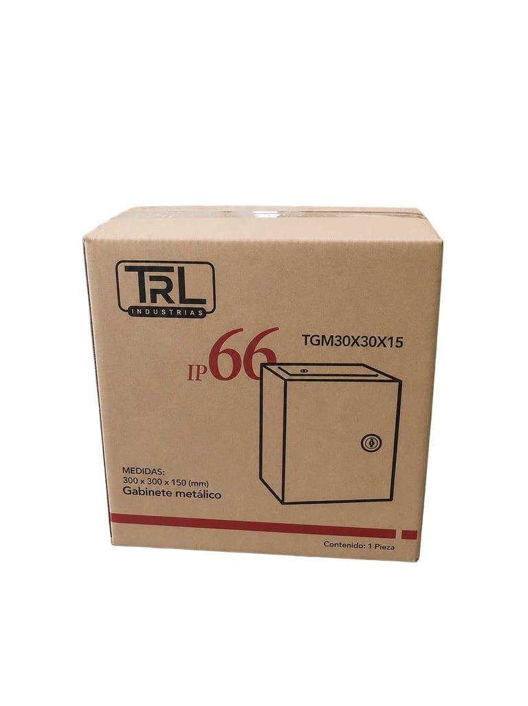 Gabinete metálico TRL empacado en caja de cartón para proteger el producto durante su almacenamiento
