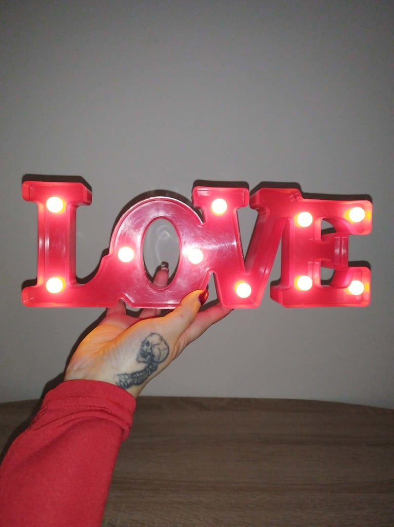 Red LOVE LED marquee light with warm yellow glow, Valentine’s Day decorative letter light for home 