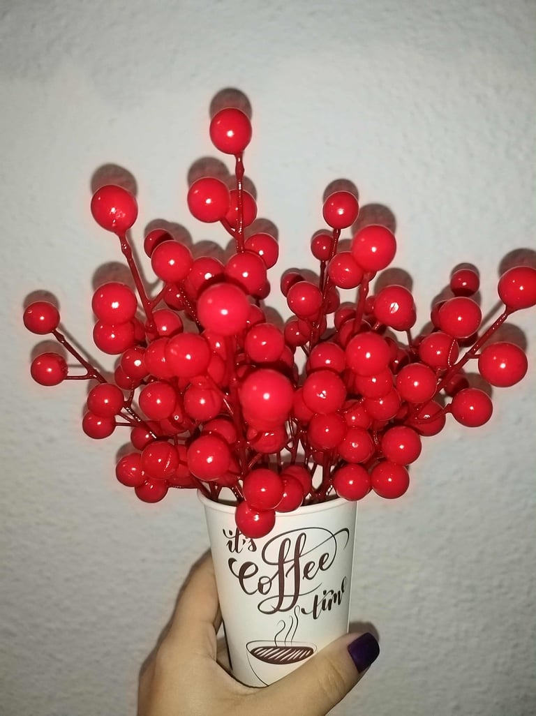 set of 20 red holly berry stems for Christmas tree wreath garland holiday home and party decorations