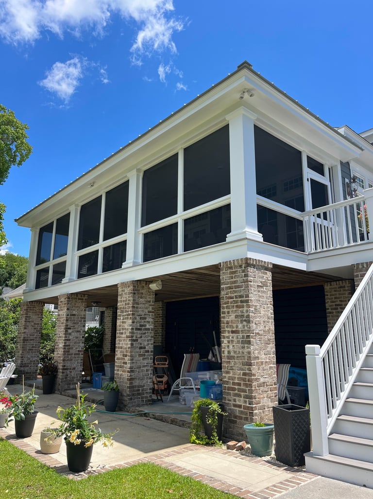 Durable mesh guard installed on a porch in Myrtle Beach for added protection and privacy.