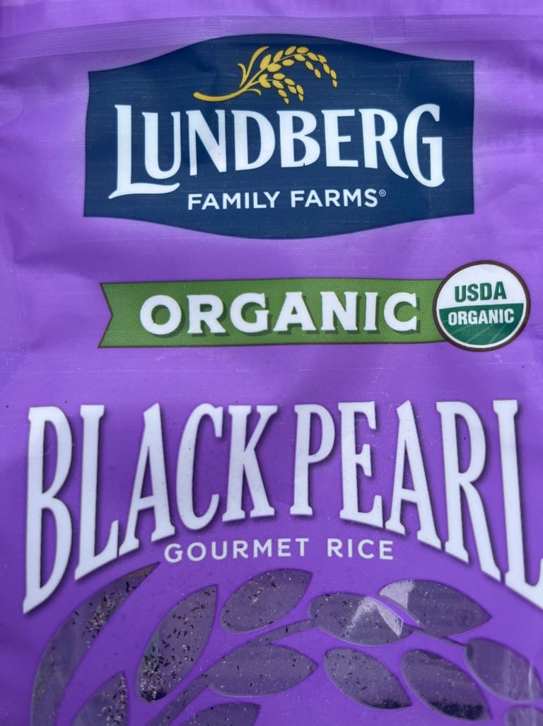 Lundberg Family Farms USDA Organic Black Pearl Gourmet Rice in a purple bag packaging.