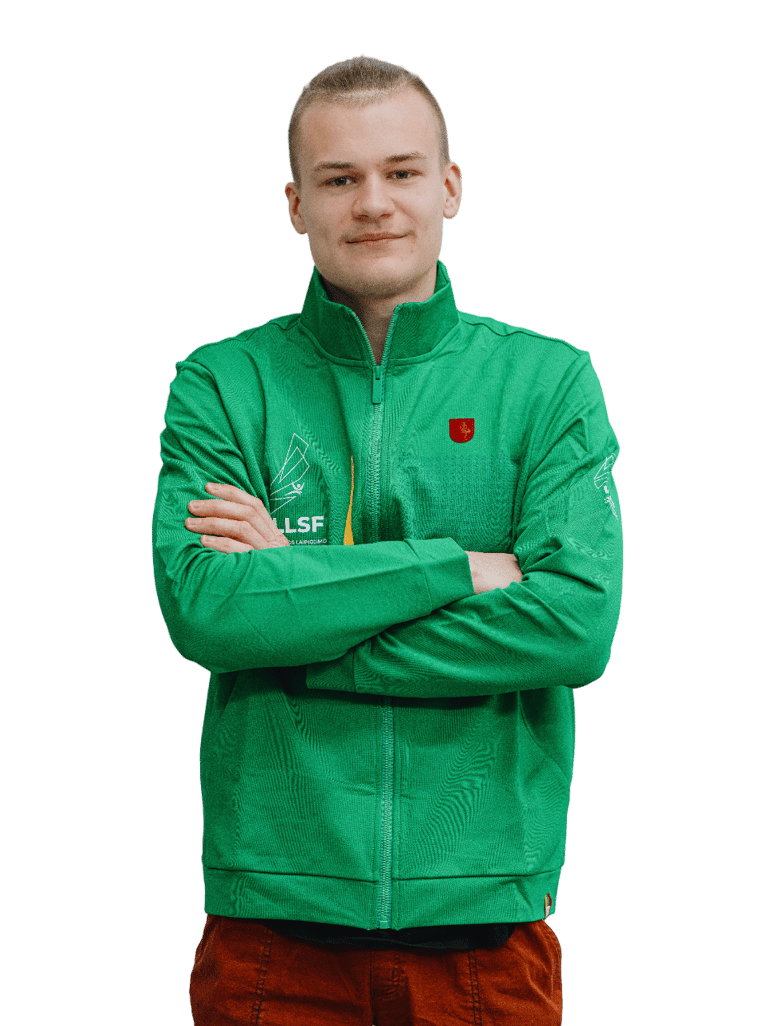 a man in a green jacket