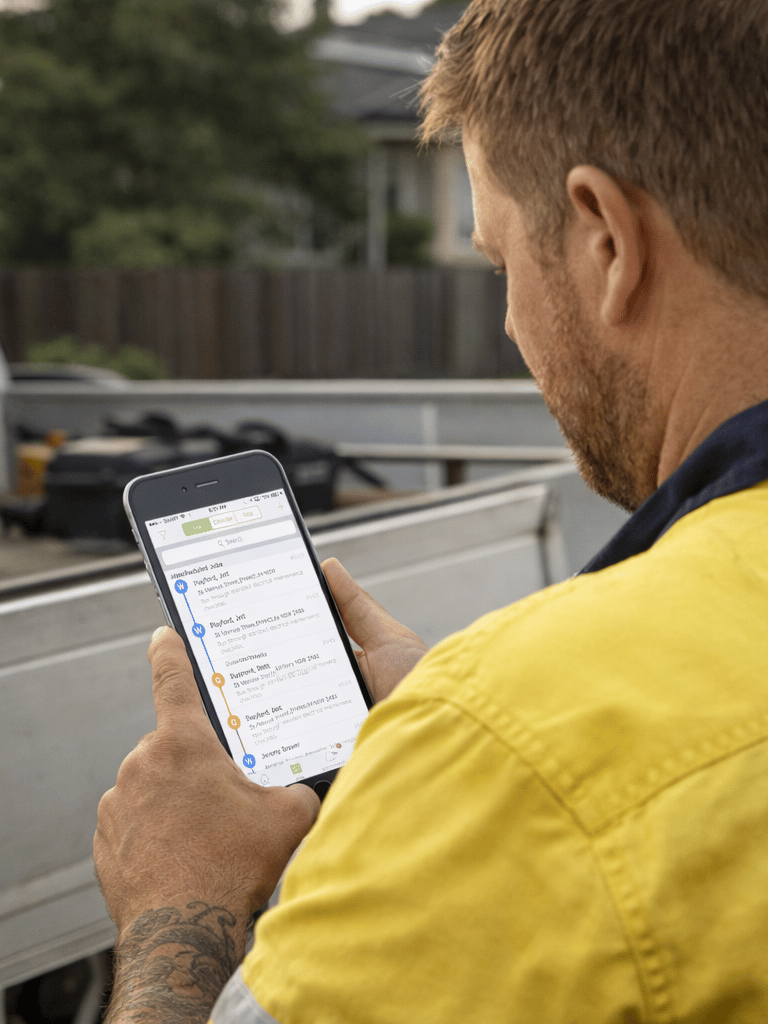 Tradie checking workflow and scheduling on mobile