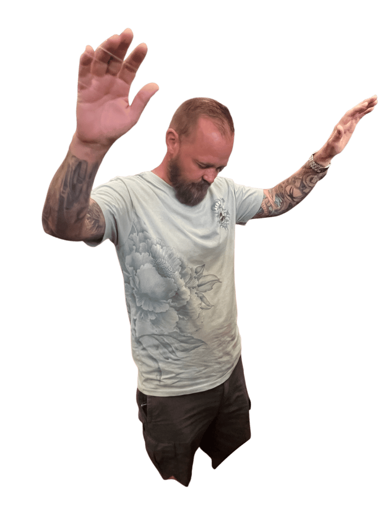 Man lifting up hands