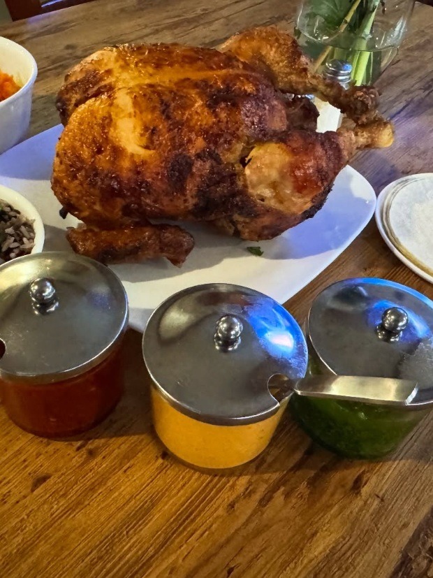 Las Brasas Whole Roast Chicken with sauces