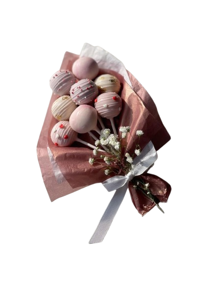 8 cake pops arranged as bouquet