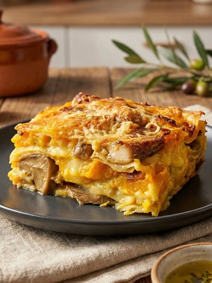 Vegetarian Lasagna with pumpkin and mushrooms