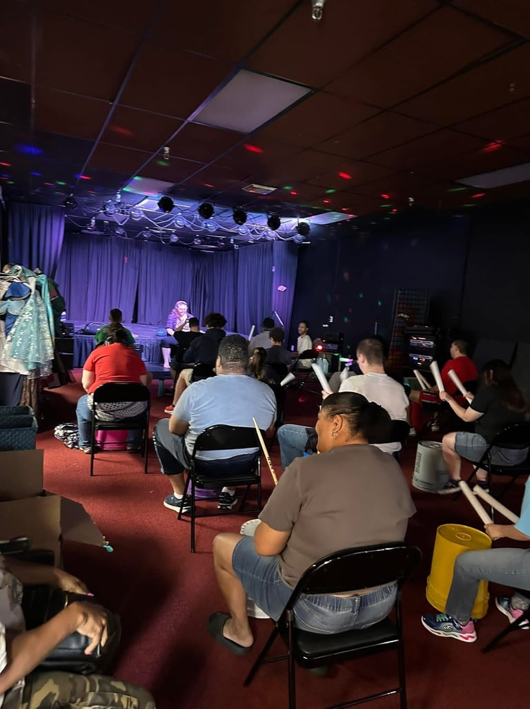 Group Drumming event with stage