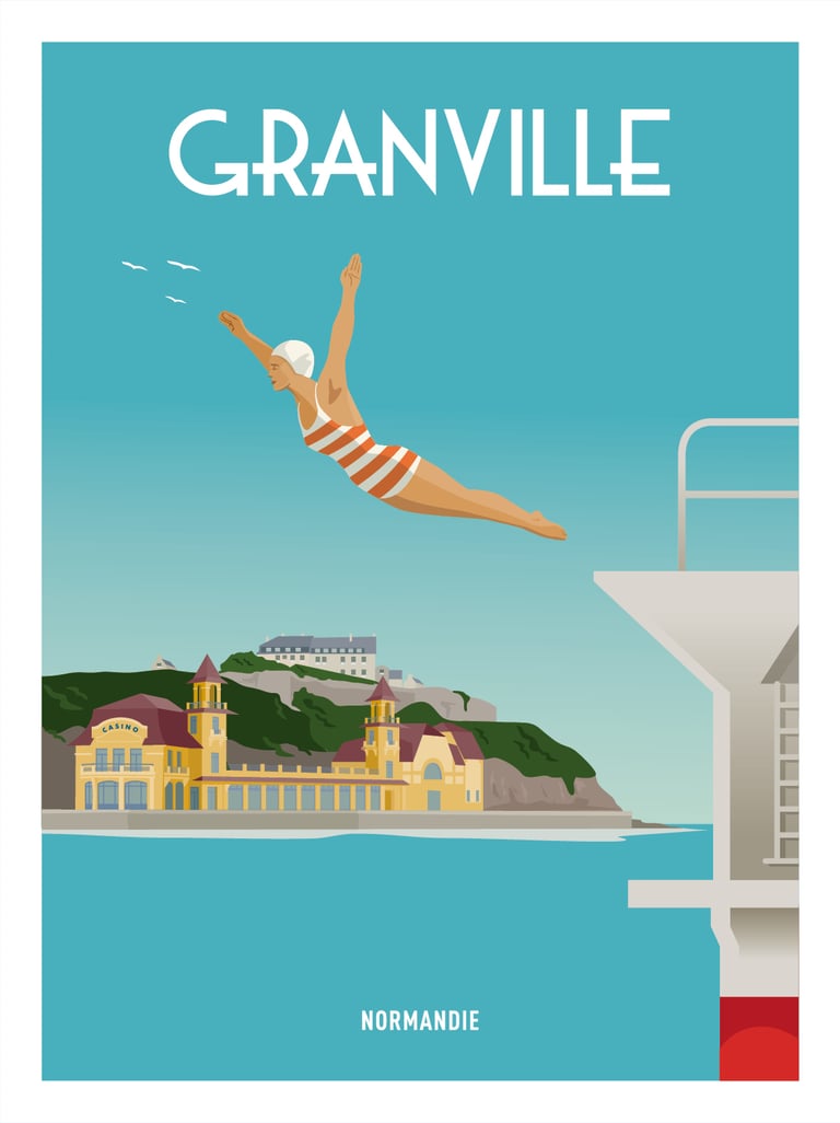 a poster of a woman diving in the water