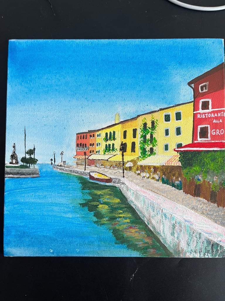 Acryl Bild Gemälde Hafen von Lazise Italien Port of Lazise Italy