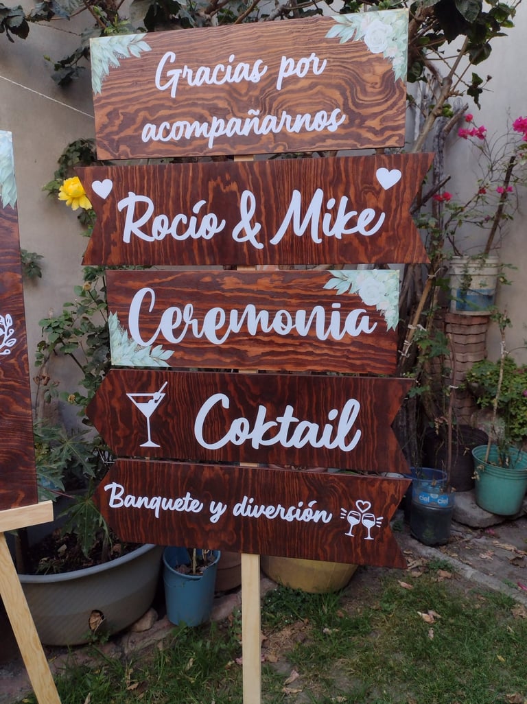 Letrero de bienvenida de indicaciones para invitados