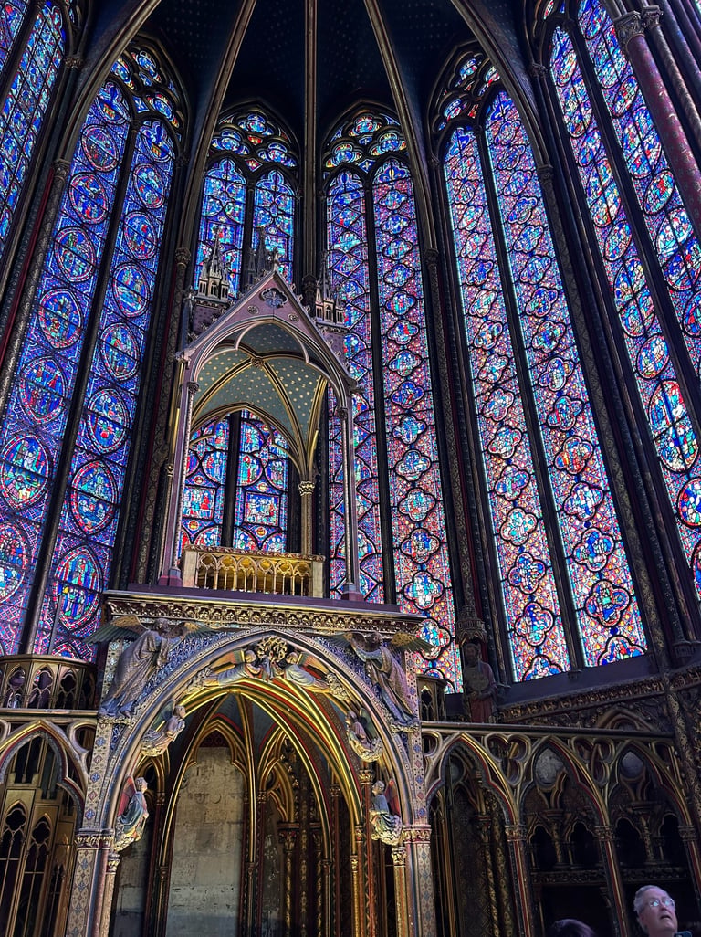 a church with a large stained glass window