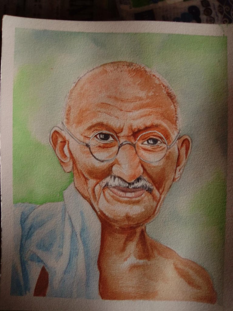 Mahatma Gandhi, aquarelle sur papier 100% coton,24x30 Sébastien Schoch