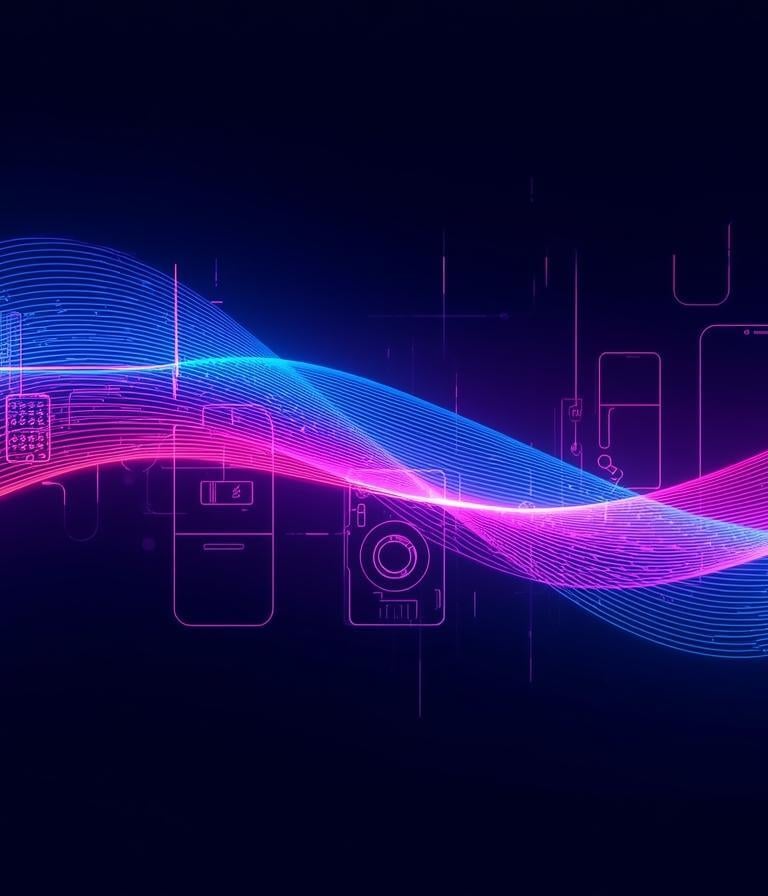 a colorful abstract background with a wave of light and a phone