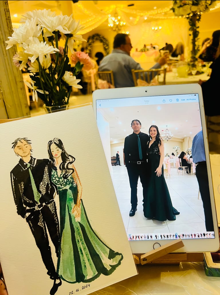 cute couples portrait, live guest painting 