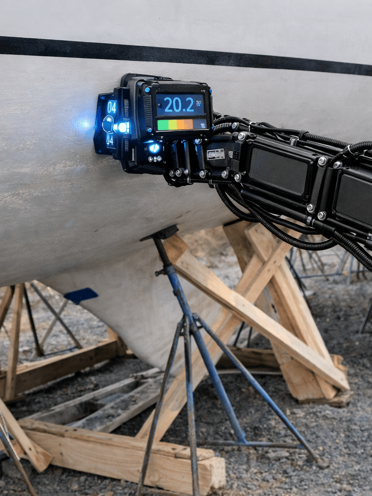 robot inspecting moisture vessel hull in shipyard