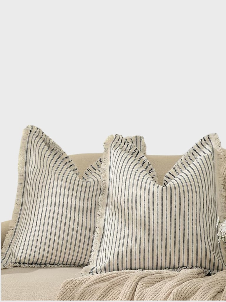 ZWJD Throw Pillow Covers 18x18Set of 2 Striped Pillow Covers with Fringe Chic Cotton Decorative Pill