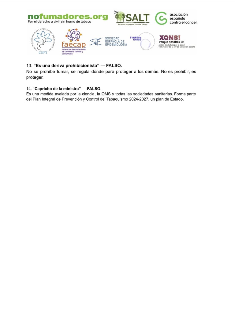 Organizaciones sanitarias y sociedad civil  desmontan las 14 excusas del lobby hostelero 