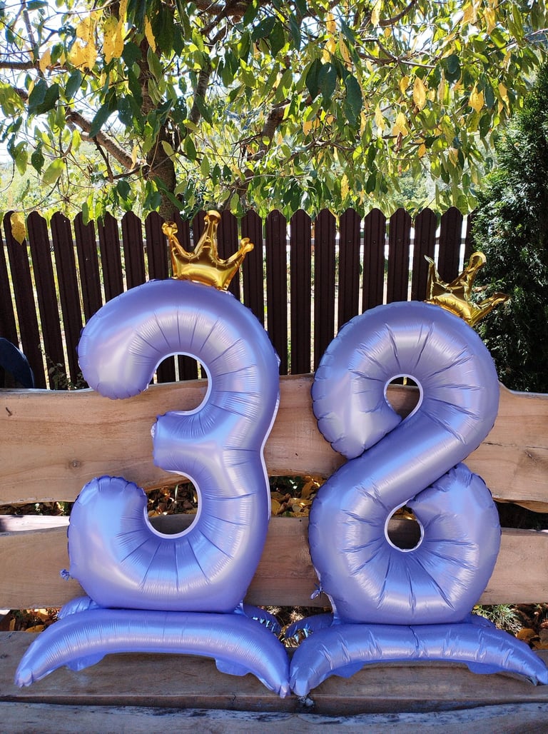 42 inches , light purple balloons number 3 and 8