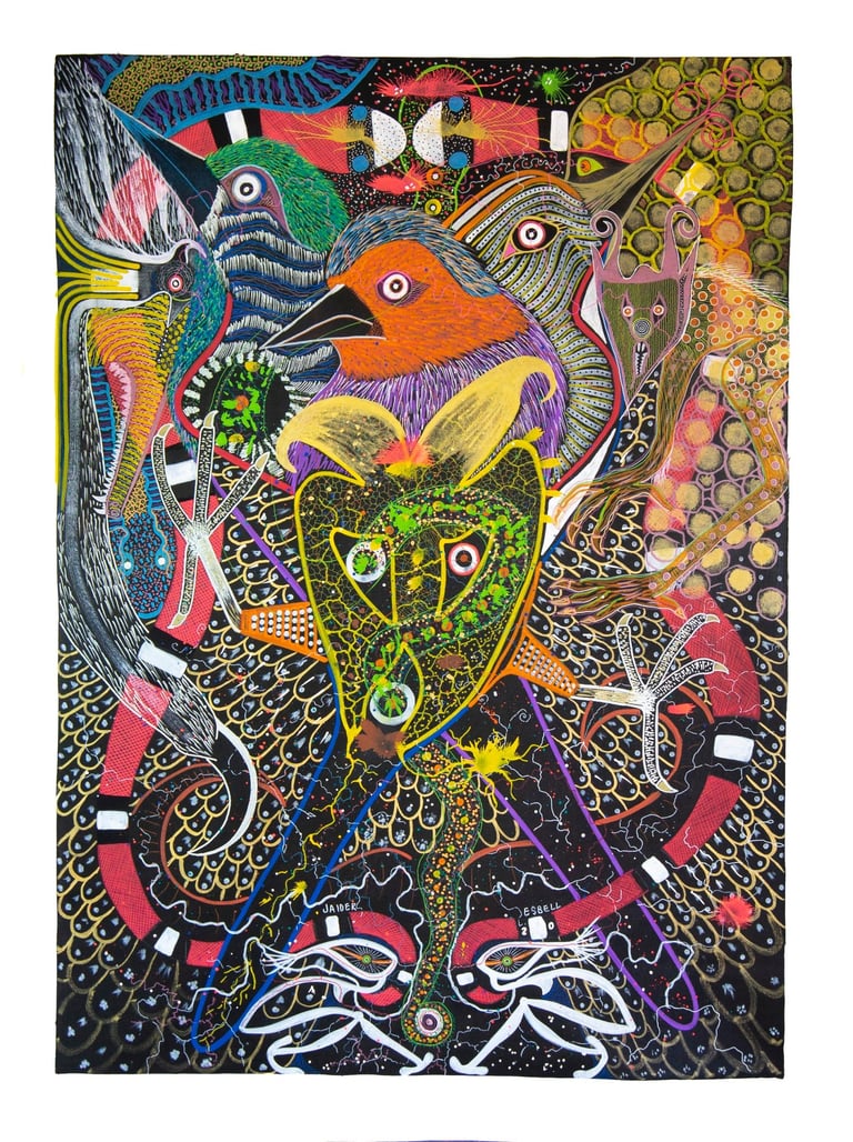 Pintura indígena com padrões cósmicos – Jaider Esbell