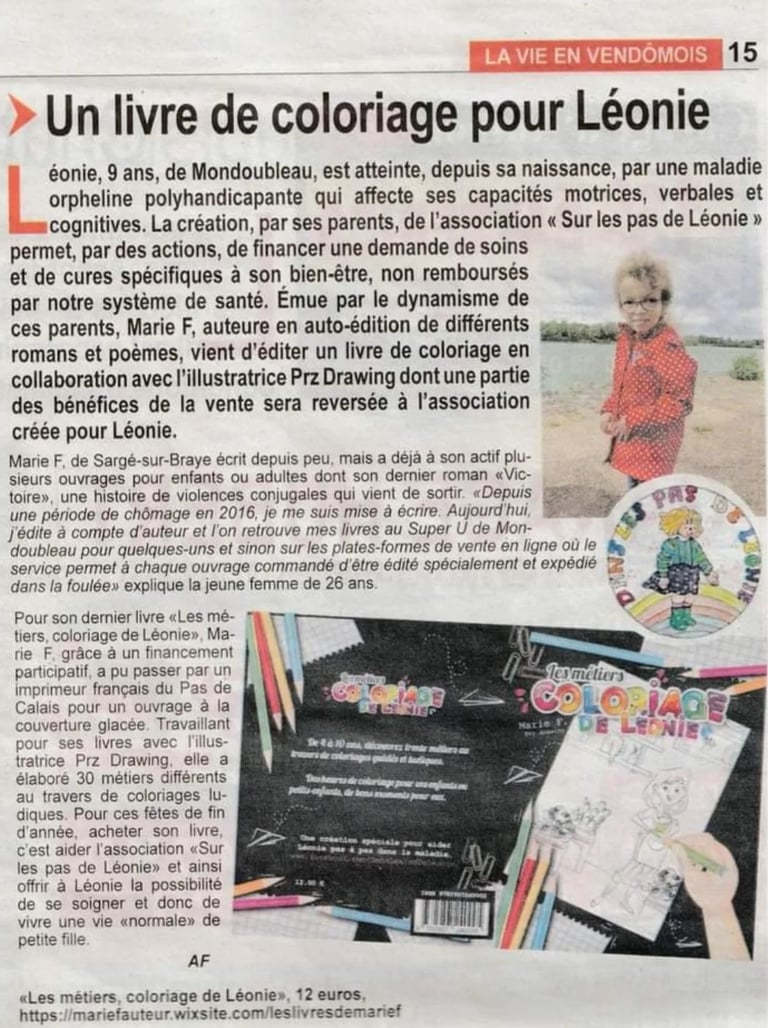 Article de presse - Un livre de coloriage pour Léonie