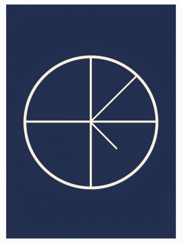 An abstract logo construction grid showing geometric precision and golden ratio circles. Deep blue background (#0F1E2E) with thin off-white (#F8F8F4) lines.