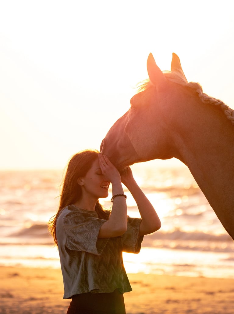 couple cavalier cheval en liberte la plage