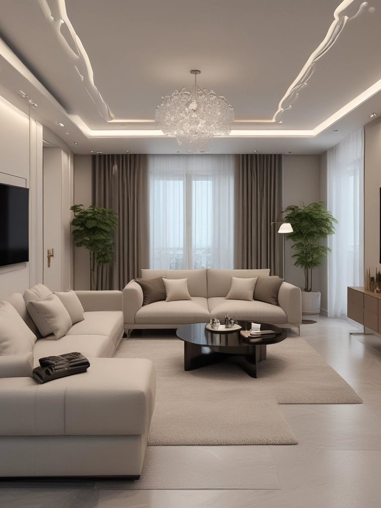 a living room with a couch and a television