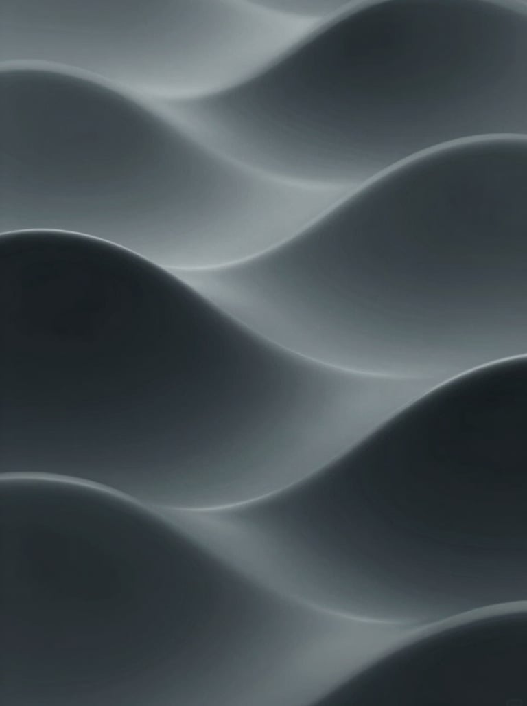 An abstract 3D render of fluid, wave-like shapes. The aesthetic is smooth and polished, emphasizing clarity of form. Monochromatic shades of #1C2826 and #3F5E5C create a sophisticated depth.