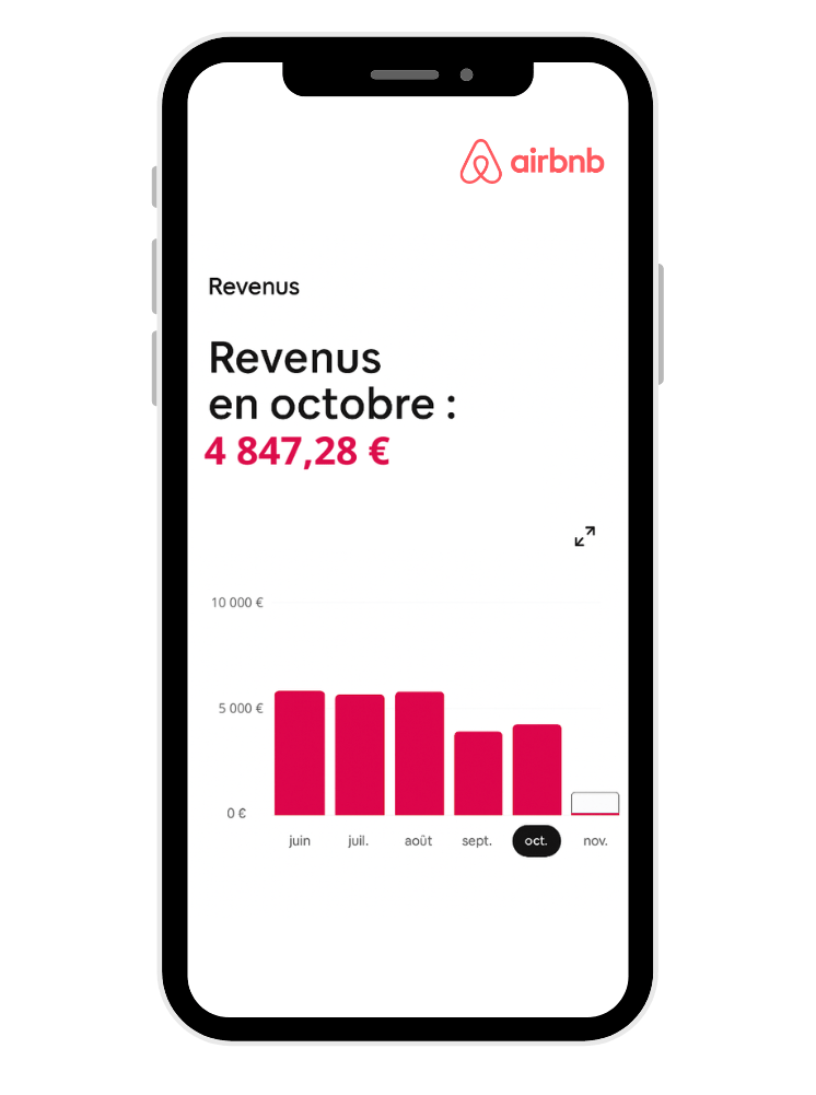 visuel représentant les revenus sur Airbnb, le chiffre d'affaire généré sur 1 mois de location