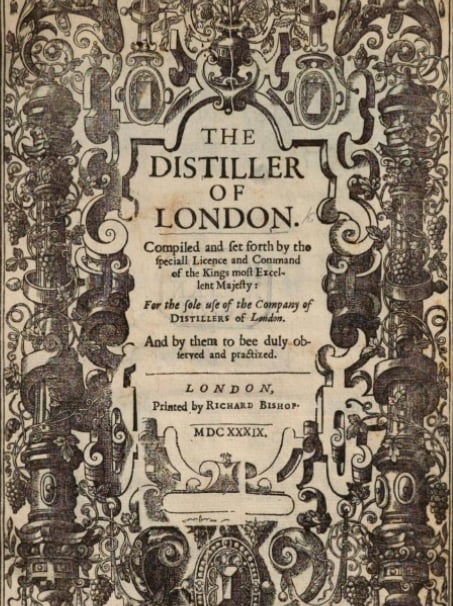 copertina di un libro antico riguardo i distillatori londinesi scritto in inglese