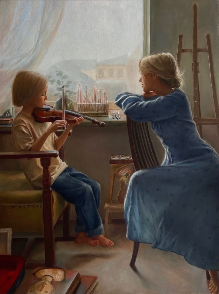 Original painting, oil on cnvas, framed, The string, 80x60cm