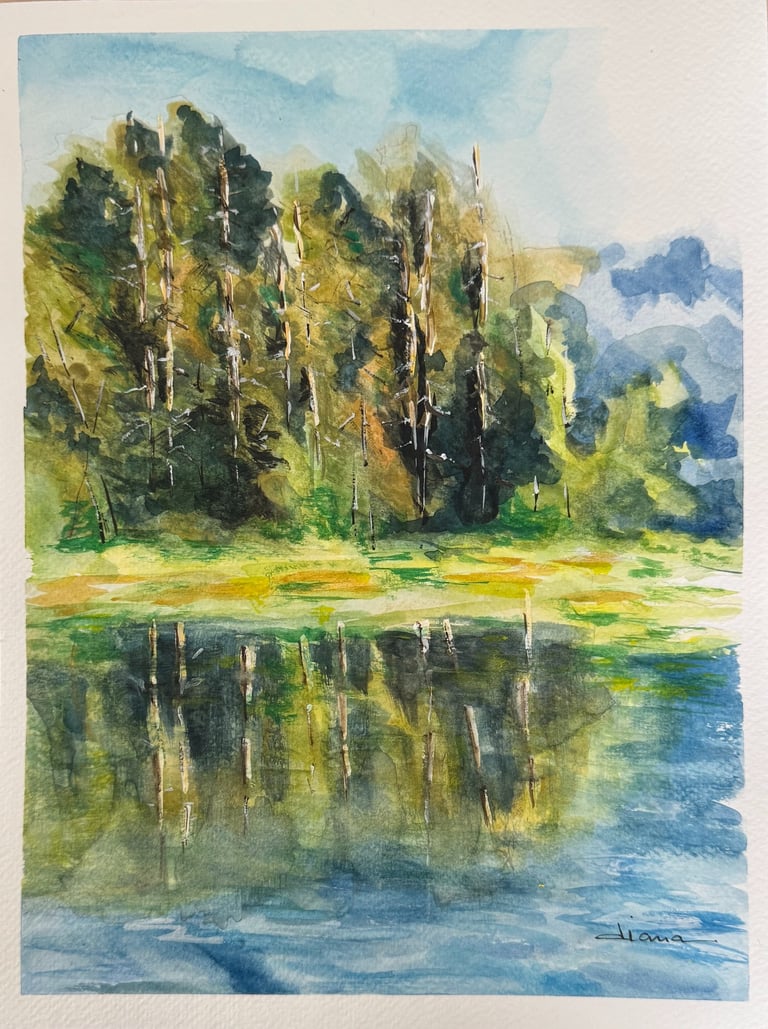 Landscape is what a tree and a river means. Connect the piece with a pure reflection of the forest.