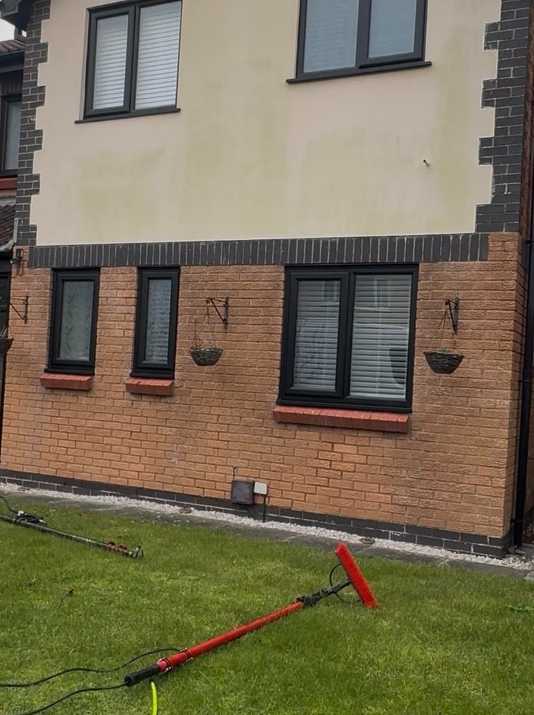 before and after photo of render cleaned by webster exterior in blackpool