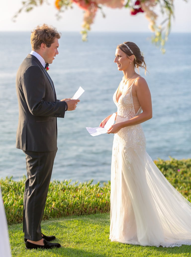 bride and groom saying vows at cuvier park, la jolla