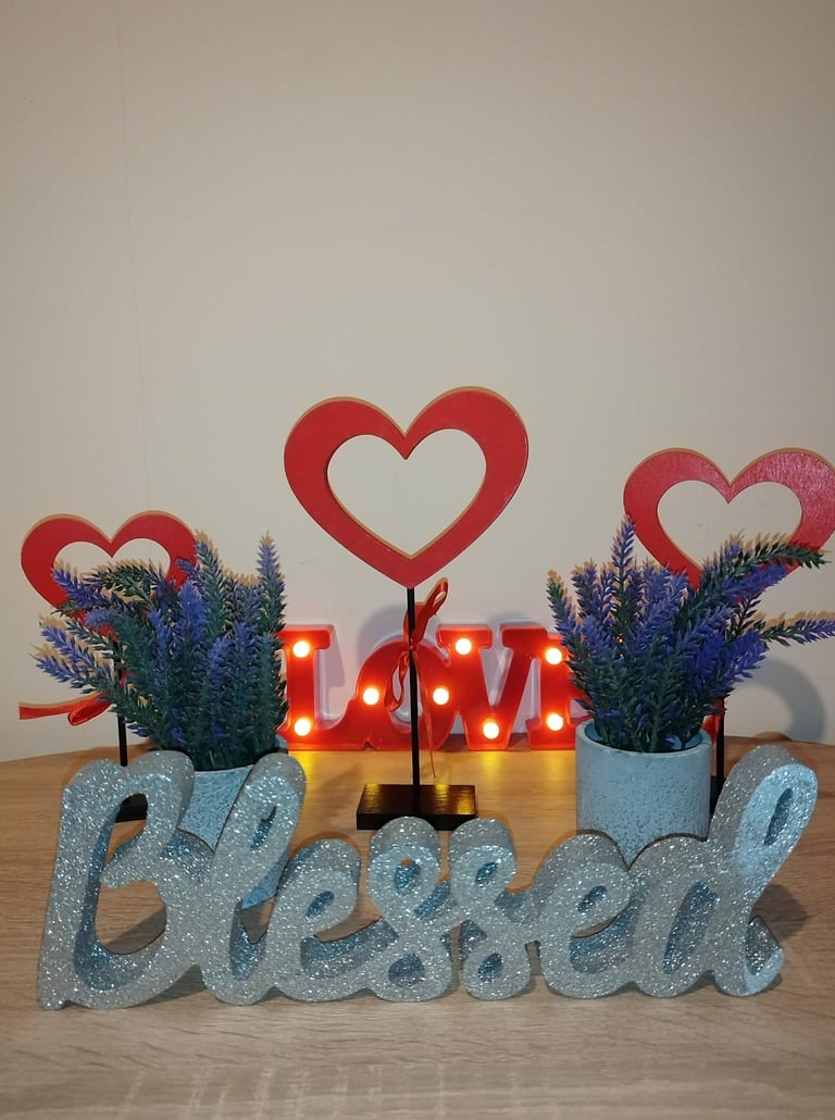 Silver glitter “Blessed” MDF script sign, decorative sparkly tabletop or wall décor for weddings