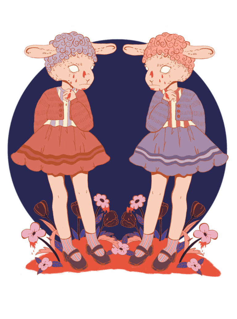 sheep girls cute dress illustration twins occult