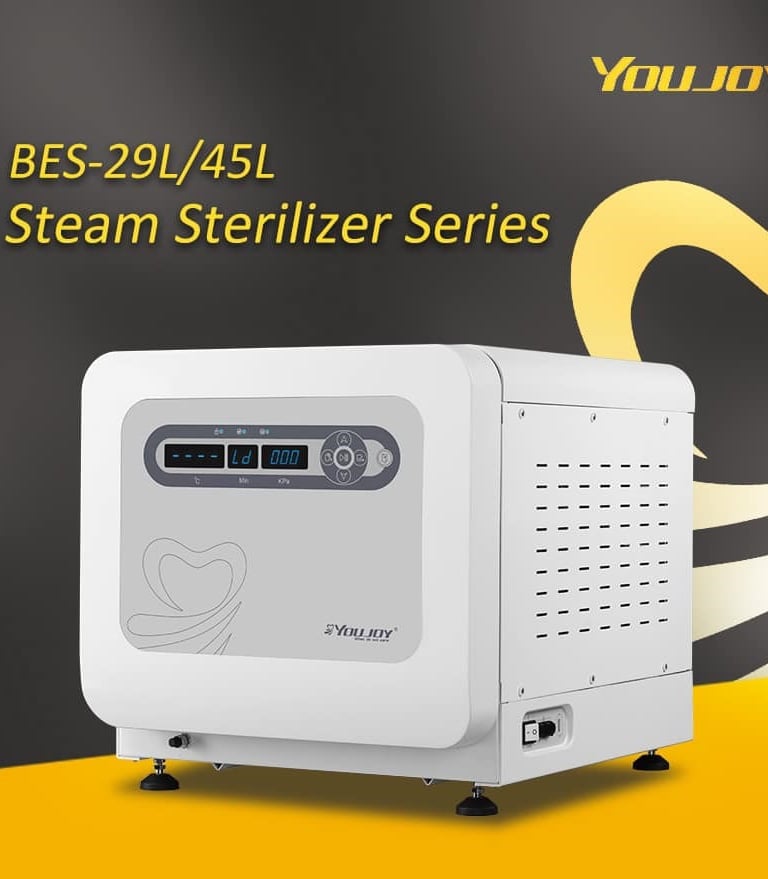 Youjoy BES-29L/45L steam sterilizer series medical autoclave for dental and lab equipment sterilization.