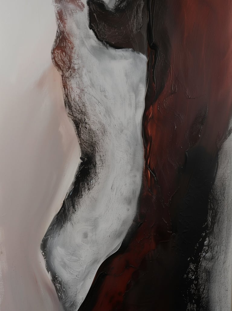Self-worth abstract painting, black white and deep red textured modern wall art print
