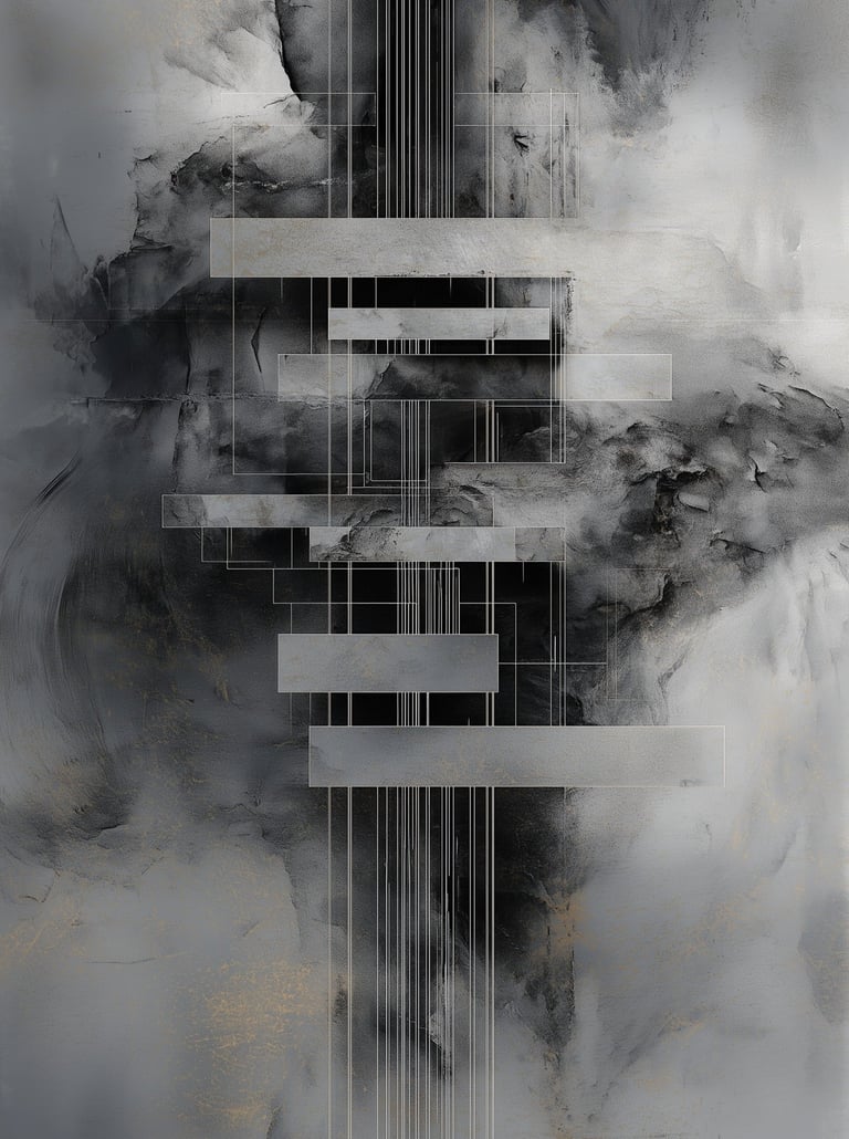 Discipline abstract wall art print, black and grey structured textured modern painting