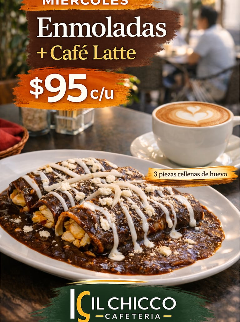 Desayuno completo con platillo mexicano y café preparado al momento en IL CHICCO.