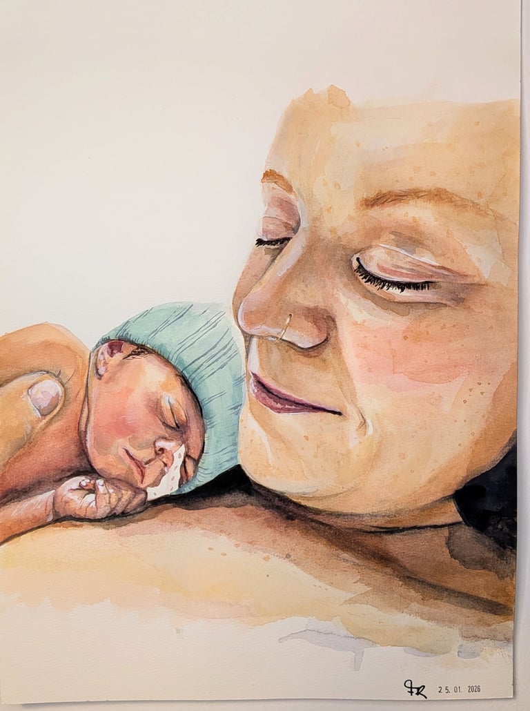 mama met premature baby in aquarel