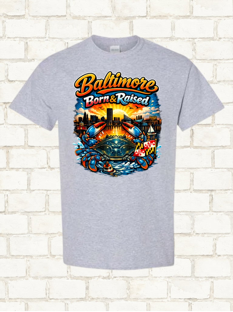 Baltimore born & raised t-shirt with crab & Maryland flag, Harbor, short sleeve, hoodies, apparel