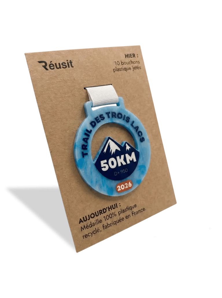 Échantillon d'une médaille finisher recyclée