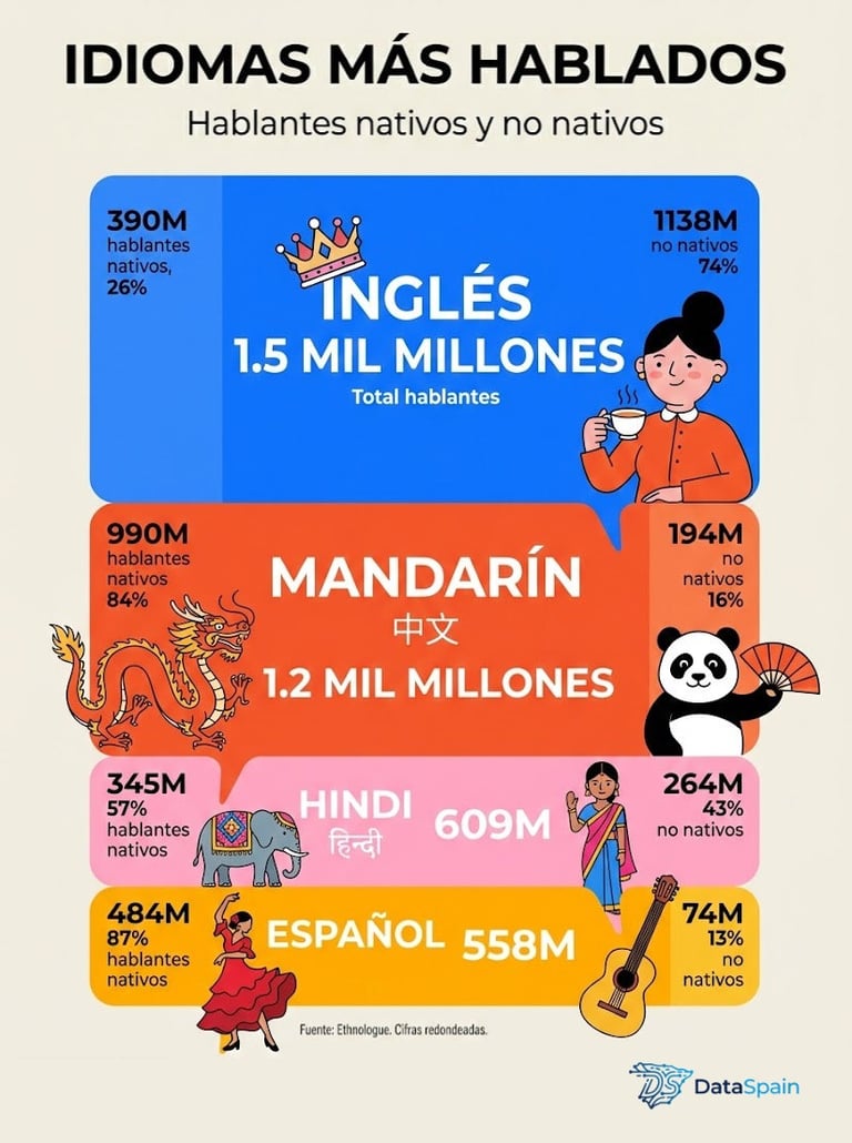 Infografía con los idiomas más hablados del mundo