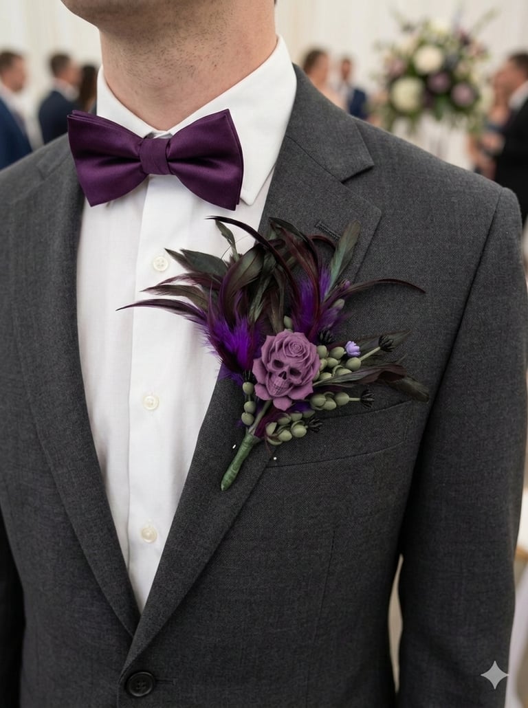 Gothic skull and rose boutonniere