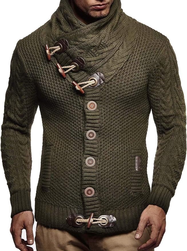 Viking Style Men's Knitted Turtleneck Jacket. Winter Cardigan Sweaters for Men