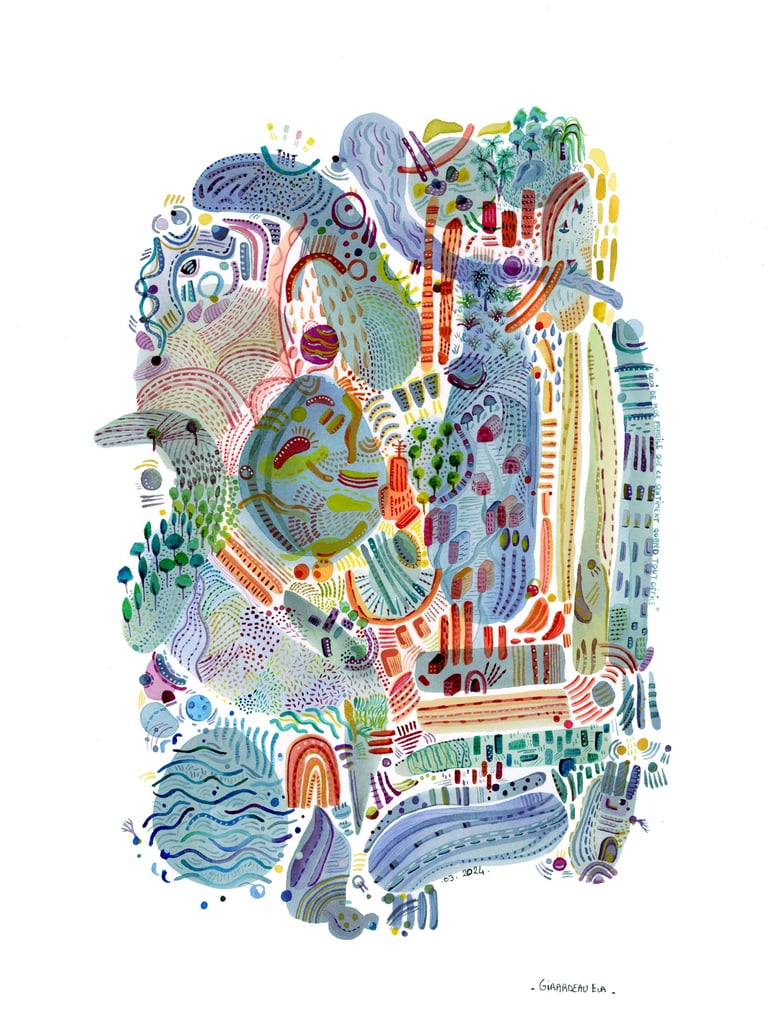 Aquarelle abstraite et géométrique colorée bleue